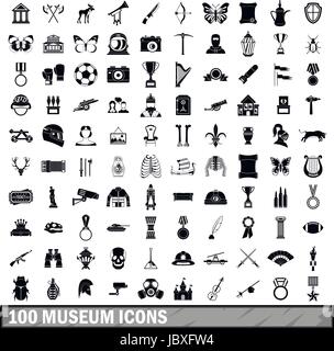 100 Museum Icons Set, einfachen Stil Stock Vektor