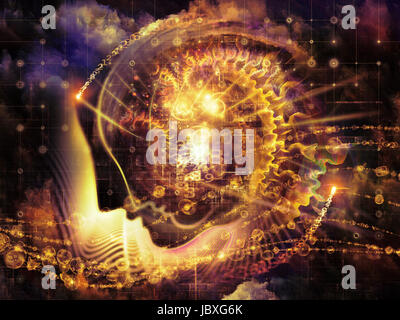 Geometrie der Seele-Serie zwei. Zusammenspiel von menschlichen Profil und abstrakte Elemente zum Thema Spiritualität, Wissenschaft, Kreativität und menschliche Geist Stockfoto