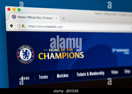 LONDON, UK - 8. Juni 2017: Die Homepage der offiziellen Website für Chelsea Football Club, am 8. Juni 2017. Stockfoto