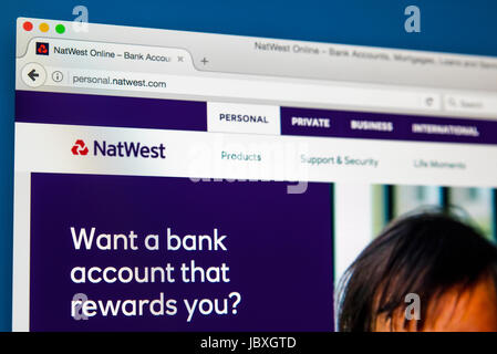 LONDON, UK - 8. Juni 2017: Die Homepage der offiziellen Website für Natwest Bank, am 8. Juni 2017. Stockfoto