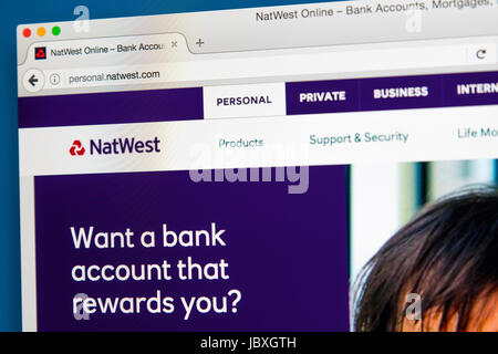 LONDON, UK - 8. Juni 2017: Die Homepage der offiziellen Website für Natwest Bank, am 8. Juni 2017. Stockfoto