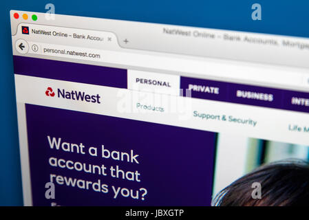 LONDON, UK - 8. Juni 2017: Die Homepage der offiziellen Website für Natwest Bank, am 8. Juni 2017. Stockfoto