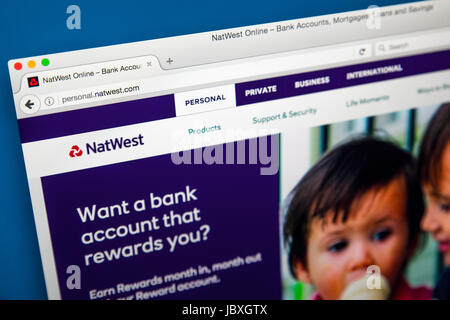 LONDON, UK - 8. Juni 2017: Die Homepage der offiziellen Website für Natwest Bank, am 8. Juni 2017. Stockfoto