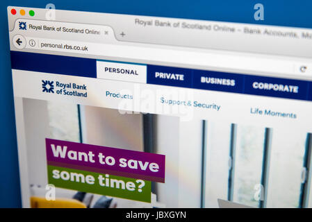 LONDON, UK - 8. Juni 2017: Die Homepage der offiziellen Website für die Royal Bank of Scotland, am 8. Juni 2017. Stockfoto