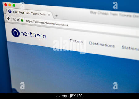 LONDON, UK - 8. Juni 2017: Die Homepage der offiziellen Website für Nord-, am 8. Juni 2017.  Norden ist der Handelsname von Arriva Schiene Norden. Stockfoto