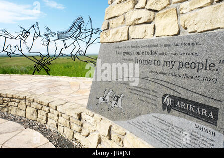 Bronze-Ablaufverfolgung Skulpturen von Kriegern, Indian Memorial, Little Bighorn Battlefield National Monument, Crow Agency, Montana, USA. Stockfoto