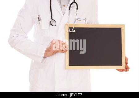 Arzt mit Stethoskop und leere Schild Stockfoto