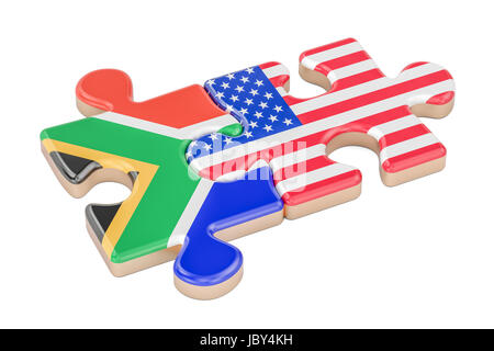 Südafrika und USA puzzles von Fahnen, 3D-Rendering isolierten auf weißen Hintergrund Stockfoto