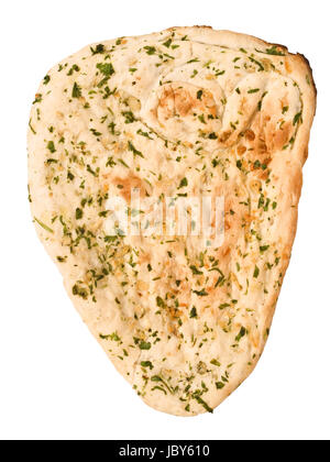 Nahaufnahme eines indischen Knoblauch und Koriander Naan-Brot isoliert Stockfoto