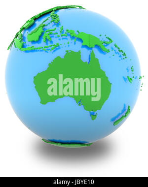 Australien, politische Landkarte der Welt mit Ländern in verschiedenen Grüntönen, isoliert auf weißem Hintergrund. Stockfoto