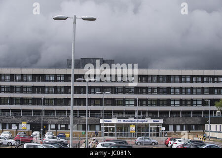 NHS Monklands Krankenhaus wurde durch die jüngsten Cyber-Angriff betroffen.  Mitwirkende: Allgemeine anzeigen wo: Cumbernauld, Großbritannien: 13. Mai 2017 Credit: WENN.com Stockfoto