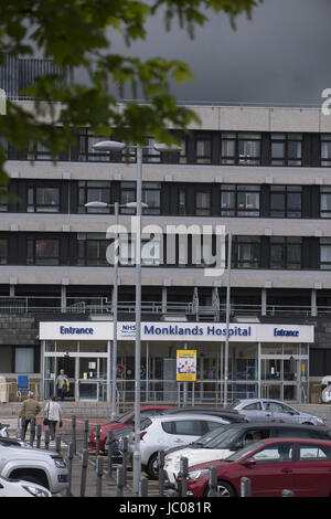 NHS Monklands Krankenhaus wurde durch die jüngsten Cyber-Angriff betroffen.  Mitwirkende: Allgemeine anzeigen wo: Cumbernauld, Großbritannien: 13. Mai 2017 Credit: WENN.com Stockfoto