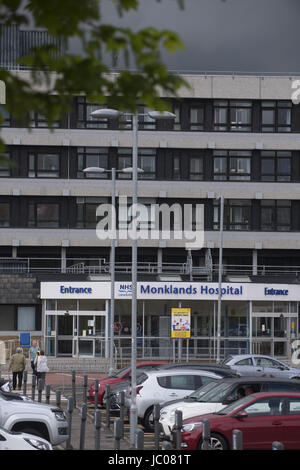 NHS Monklands Krankenhaus wurde durch die jüngsten Cyber-Angriff betroffen.  Mitwirkende: Allgemeine anzeigen wo: Cumbernauld, Großbritannien: 13. Mai 2017 Credit: WENN.com Stockfoto