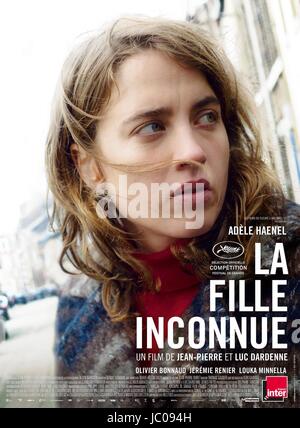 La Fille Inconnue unbekannten Mädchen Jahres: 2016 Belgien / Frankreich Regie: Jean-Pierre Dardenne, Luc Dardenne Adele Haenel Movie Poster (Fr).  Es ist verboten, das Foto aus dem Kontext der Promotion des Films zu reproduzieren. Es muss die Filmgesellschaft und/oder der Fotograf von zugewiesen oder von autorisierten / erlaubt am Set von der Filmgesellschaft gutgeschrieben werden. Nur für redaktionelle Nutzung. Photo12 gewährt keine Persönlichkeitsrechte der Personen vertreten. Stockfoto