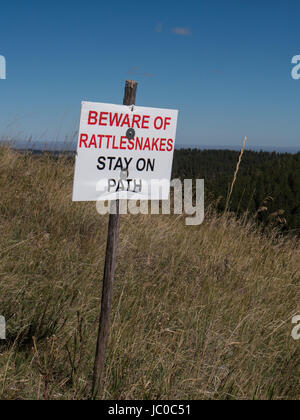 Klapperschlange Warnschild, Tatanka: The Story of Bison, Deadwood, South Dakota. Stockfoto