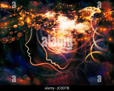 Geometrie der Seele-Serie zwei. Zusammenspiel von menschlichen Profil und abstrakte Elemente zum Thema Spiritualität, Wissenschaft, Kreativität und menschliche Geist Stockfoto