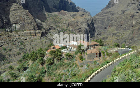 Masca, Bergdorf, Mascaschlucht, Teno-Gebirge, Teneriffa, Gebirge, Teno, Berge, Hochgebirges, erkundet, Kanaren, Kanarische Inseln, Spanien, Tenogebirge, Dorf Stockfoto