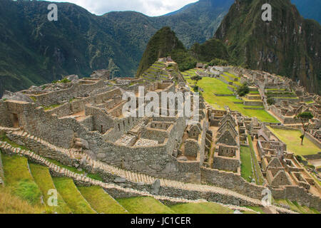 Inka-Zitadelle Machu Picchu in Peru. Im Jahr 2007 wurde Machu Picchu von der neuen sieben Weltwunder gewählt. Stockfoto