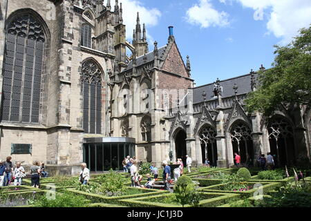 Botanischer Garten und Innenhof (Pandhof) der gotische Dom Kirche oder St. Martins Dom, Utrecht, Niederlande Stockfoto