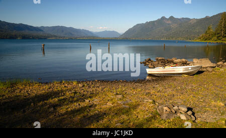 Ruhige Solutude ist eure Belohnung auf die Sjores des Lake Quinault Stockfoto