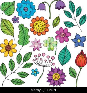 Zeichnungen von Blumen und Blätter Thema 2 - eps10-Vektor-Illustration. Stock Vektor