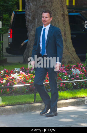 London, UK. 13. Juni 2017. Secretary Of State for Health Jeremy Hunt kommt in der Downing Street. Ministerpräsident wird Gastgeber Führer der DUP für Gespräche, im Mai soll einen deal für Unionist Unterstützung für eine konservative Minderheitsregierung verhandeln. Theresa kündigte Mai letzte Woche allgemeine Wahl, die sie versuchen würde, eine Regierung neben der DUP zu bilden, nachdem die konservative Partei die absolute Mehrheit im Unterhaus zu sichern konnte. Bildnachweis: Michael Tubi/Alamy Live-Nachrichten Stockfoto