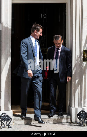 London, UK. 13. Juni 2017. Minister Jeremy Hunt, Staatssekretär für Gesundheit und Alun Cairns, Staatssekretär für Wales, verlassen die Kabinettssitzung am Nr. 10 Downing Street. Foto: Lebendige Bilder/Alamy Live-Nachrichten Stockfoto