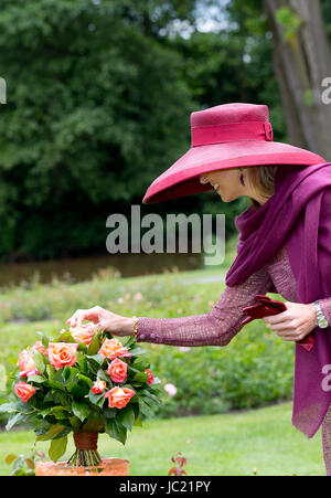 Winschoten, Niederlande. 13. Juni 2017. Königin Máxima der Niederlande an das Rosarium in Winschoten, am 13. Juni 2017, zu offenbaren und springt eine neue rose während ein nationales Symposium des Vereins niederländischer Rosenkranz und der Gemeinde Oldamb Foto: Albert Nieboer/Niederlande OUT / Point de Vue OUT - NO WIRE SERVICE · Foto: Albert Nieboer/RoyalPress/Dpa/Alamy Live News Stockfoto