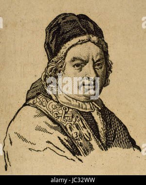 Benedikt XIV (1675-1758). Italienische Papst (1740-1758), Prospero Lorenzo Lambertini geboren. Porträt. Gravur. Stockfoto