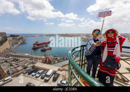 Malta, Grand Harbour in Valletta, Blick vom Upper Barrakka Gardens auf Birgu, Vittoriosa, drei-Städte, Stockfoto