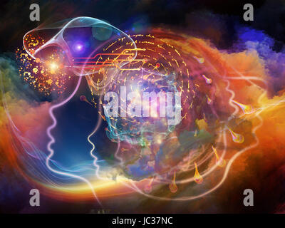 Geometrie der Seele-Serie zwei. Zusammenspiel von menschlichen Profil und abstrakte Elemente zum Thema Spiritualität, Wissenschaft, Kreativität und menschliche Geist Stockfoto