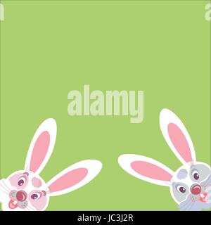 Ostern Grußkarte. Zwei Funny Bunny peeking aus der Ecke. Vektorbild Stock Vektor