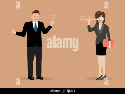 Geschäftsmann und Frau mit langer Nase liegen. Vektor-Illustration Stock Vektor