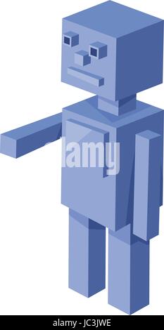 Comic-Illustration von kubischen Roboter 3d Spielfigur Stock Vektor