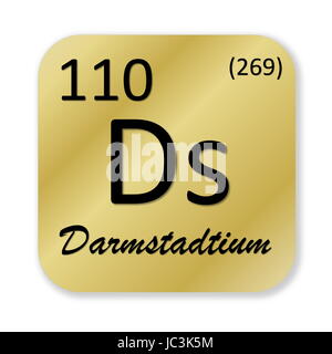 Schwarzen Darmstadtium Element in goldene quadratische Form, die in weißen Hintergrund isoliert Stockfoto