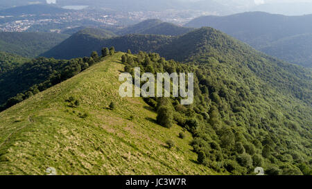 Luftaufnahme des einen Weg zum Monte Boletto, Alpen, nahe den Comer See. Como, Brunate, Lombardei, Italien Stockfoto