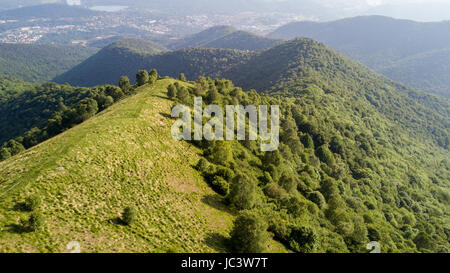 Luftaufnahme des einen Weg zum Monte Boletto, Alpen, nahe den Comer See. Como, Brunate, Lombardei, Italien Stockfoto