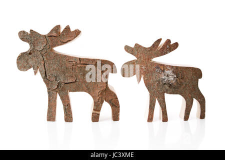 Weihnachtsdekoration aus Holz - isolierte Rentier oder Elch handgefertigt Stockfoto