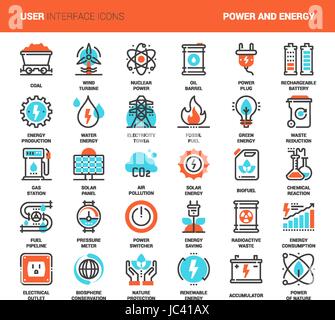 Vector set of power and energy flat line web icons. Each icon with adjustable strokes neatly designed on pixel perfect 48X48 size grid. Fully editable Stock Vektor