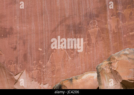 Fremont Stil Petroglyphen, Capitol Reef National Park, Utah, USA Stockfoto