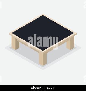 Couchtisch aus Holz isoliert. Quadratischer Tisch und kurze Beine, isometrische Stil auf weißem Hintergrund - Vektor-Illustration. Stock Vektor