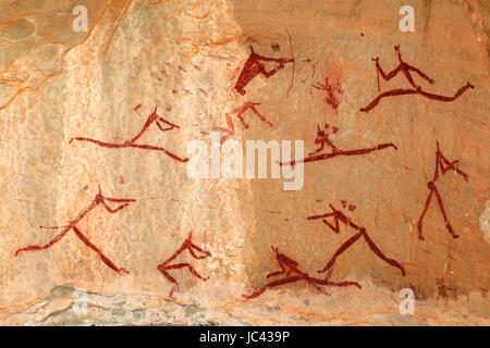 Buschmänner (San) rock Malerei, Darstellung menschliche Figuren, Drakensberge, Südafrika Stockfoto