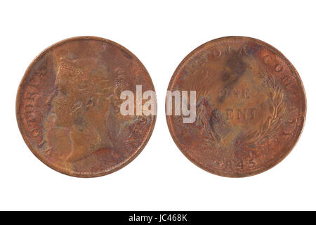 1-Cent-Straits Settlements East India Company 1845-Münze Stockfoto