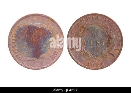 1/4 Cent-Straits Settlements East India Company 1845-Münze Stockfoto