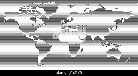 Vektor leer grau lineare Weltkarte isolierten weißen Hintergrund. Schwarz weiße Weltkarte Vorlage Website-Design. Welt der Erde Grafik Karte Abbildung. Stock Vektor