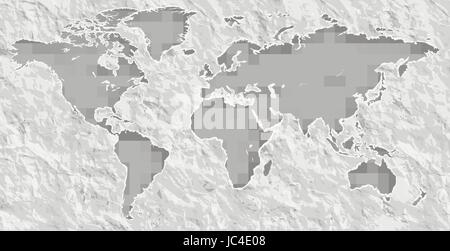 Vektor leer grau geschnitzten zerknittertes Papier ähnliche Weltkarte isoliert auf weißem Hintergrund ausschneiden. Worldmap Vorlage Design Infografiken. Flache Erde G Stock Vektor