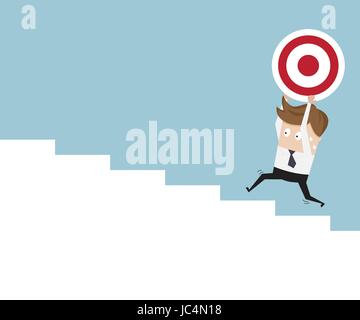 Geschäftsmann und Dartscheibe läuft Treppen, Business-Konzept-Vektor-illustration Stock Vektor