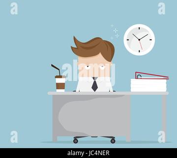 Geschäftsmann, Einschlafen am Schreibtisch im Büro-Vektor-illustration Stock Vektor