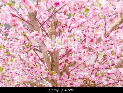 Künstliche Sakura Blumen oder Kirschblüten im japanischen Stil für Haus und Gebäude Dekoration. Stockfoto