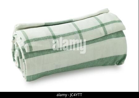 Küchengerät, weißen und grünen Serviette, Serviette oder Küchentuch, Isolated on White Background. Stockfoto